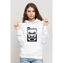 Qivi Breaking Bad Heisenberg's 2 Baskılı Beyaz Kadın Örme Kapşonlu Sweatshirt Uzun Kol