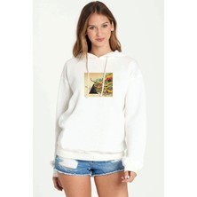 Qivi Pink Floyd 2018 Metal Rock Music Baskılı Beyaz Kadın Örme Kapşonlu Sweatshirt Uzun Kol