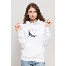 Qivi Eric Clapton Slowhand Front Baskılı Beyaz Kadın Örme Kapşonlu Sweatshirt Uzun Kol