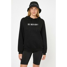Qivi System Of A Down Baskılı Siyah Kadın Örme Kapşonlu Sweatshirt Uzun Kol