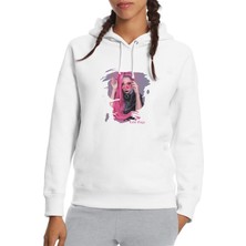 Qivi Lady Gaga Beauul Dirty Rich Baskılı Beyaz Kadın Örme Kapşonlu Sweatshirt Uzun Kol