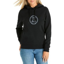 Qivi 14 Mart Dünya Pi Günü Dj Baskılı Siyah Kadın Örme Kapşonlu Sweatshirt Uzun Kol