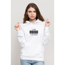 Qivi Sherlock Holmes Decal Sticker Tişört Sherlocked Baskılı Beyaz Kadın Örme Kapşonlu Sweatshirt Uzun Ko