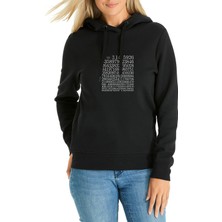 Qivi 14 Mart Dünya Pi Günü Pi Baskılı Siyah Kadın Örme Kapşonlu Sweatshirt Uzun Kol