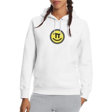 Qivi 14 Mart Dünya Pi Günü Dj Baskılı Beyaz Kadın Örme Kapşonlu Sweatshirt Uzun Kol