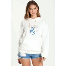 Qivi Shawn Mendes Peace 1998 Baskılı Beyaz Kadın Örme Kapşonlu Sweatshirt Uzun Kol