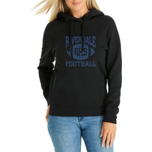 Qivi Riverdale Rhs Football Baskılı Siyah Kadın Örme Kapşonlu Sweatshirt Uzun Kol