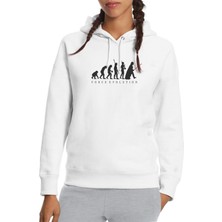 Qivi Force Evolution Baskılı Beyaz Kadın Örme Kapşonlu Sweatshirt Uzun Kol