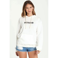 Qivi LED Zeppelin Rock Baskılı Beyaz Kadın Örme Kapşonlu Sweatshirt Uzun Kol