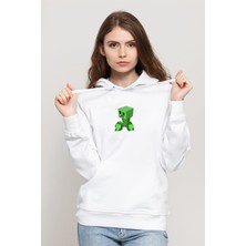 Qivi Minecraft Creepers Gonna Creep Siyah Çocuk Baskılı Beyaz Kadın Örme Kapşonlu Sweatshirt Uzun Kol