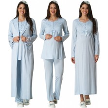 Hamile Çarşısı Mecit 4 Parça Mavi Lohusa Hamile Set 1924