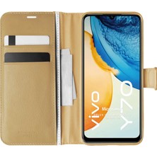 Microsonic Vivo Y70 Kılıf Delux Leather Wallet Gold