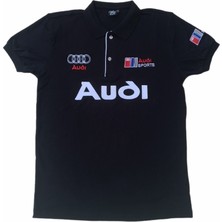 Audi Erkek Polo Yakalı Siyah Audi Baskılı Kısa Kollu Tişört Etp-Aud