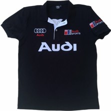 Audi Erkek Polo Yakalı Siyah Audi Baskılı Kısa Kollu Tişört Etp-Aud