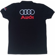 Audi Erkek Polo Yakalı Siyah Audi Baskılı Kısa Kollu Tişört Etp-Aud