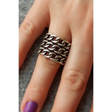 Fildişi Aksesuar Antik Gümüş Kaplama 3 Sıralı Zincir Şekilli El Yapımı Ayarlanabilir Yüzük