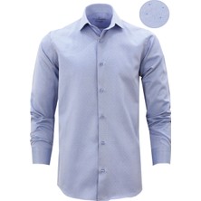 Varetta Erkek Koyu Mavi Slim Fit Kendinden Desenli Cepsiz Uzun Kollu Gömlek