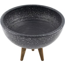 Bitki Tasarımı Gri Granit Boyalı Aranjman-Sunumluk Toprak Saksı-3 Ayaklı-20 cm Çap