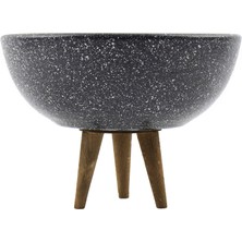 Bitki Tasarımı Gri Granit Boyalı Aranjman-Sunumluk Toprak Saksı-3 Ayaklı-20 cm Çap