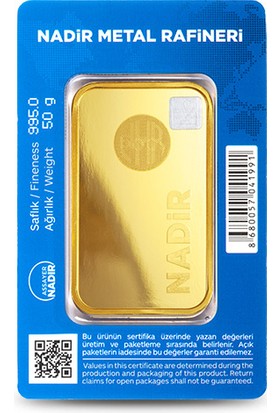 Nadir Gold 24 Ayar Külçe Gram Altın 50 Gr. - Aynı Gün Kargo