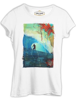 Lordd T-Shirt  Summer - Surf ve Dalgalar Beyaz Kadın T-Shirt