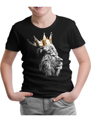 Lordd T-Shirt  Aslan - Kral Taç Siyah Çocuk T-Shirt