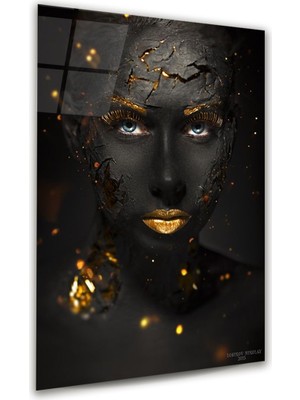 Glass Art Siyahi Kadın Dikey Cam Tablo