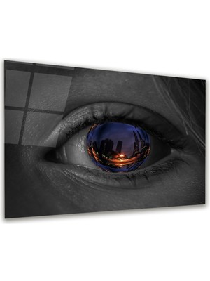 Glass Art Göz Foto Manipülasyon Yatay Cam Tablo