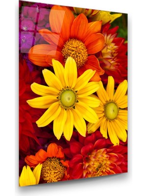 Glass Art Çiçekler Dikey Cam Tablo