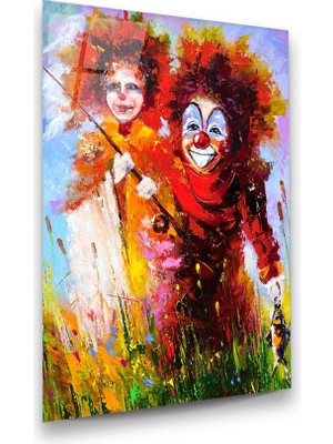 Glass Art Sanatsal Palyaço Dikey Cam Tablo