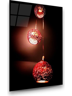 Glass Art Kırmızı Süs Işıklar Dikey Cam Tablo