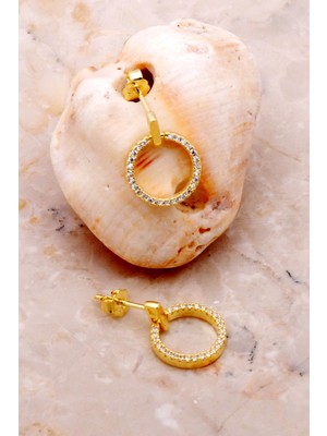 Sümer Telkari Taşlı Halka Altın Yaldızlı Gümüş Küpe