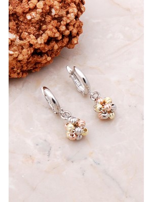 Sümer Telkari Dorika Altın Yaldızlı Rose 925 Ayar Gümüş Küpe 5298