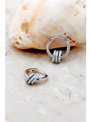 Sümer Telkari Rodyumlu 12 mm Taşlı Halka Gümüş Küpe