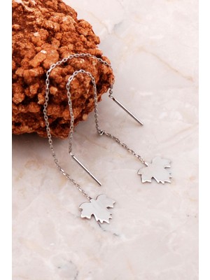 Sümer Telkari Çınar Ağacı Yaprağı Gümüş Zincir Küpe