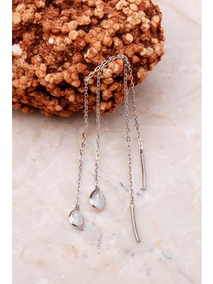 Sümer Telkari Damla Taşlı Gümüş Zincir Küpe