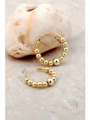 Sümer Telkari Toplu Şarnel 22 mm Altın Yaldızlı Gümüş Halka Küpe