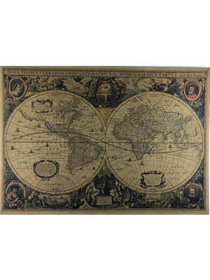 Caph Design Eski Dünya Haritası Vintage Kraft Poster - 35X50 -