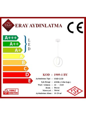 Eray Aydınlatma 1909-1 Beyaz Tekli LED Avize