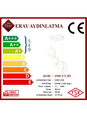 Eray Aydınlatma 1909-3 Beyaz 3 Lü LED Avize