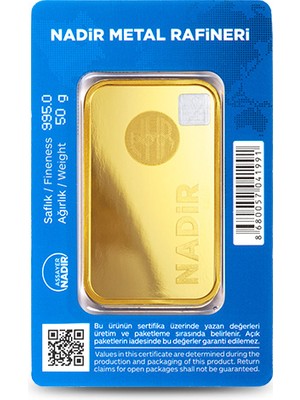 Nadir Gold 24 Ayar Külçe Gram Altın 50 Gr. - Aynı Gün Kargo