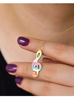 Papatya Silver 925 Ayar Gümüş Altın Kaplama Mineli Sol Anahtarı Kadın Kolye