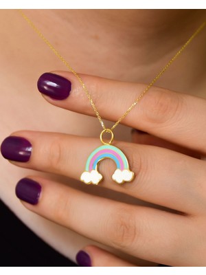 Papatya Silver 925 Ayar Gümüş Altın Kaplama Mineli Gökkuşağı Kolye