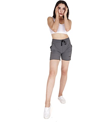 Fore Sport Kadın Koyu Gri Şeritli Fileto Cep Ayrıntılı Şort
