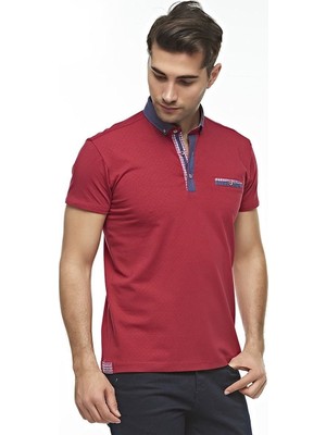 Ottomoda Erkek Kırmızı Baskılı Kısa Kollu Polo T-shirt, OT-P-21003