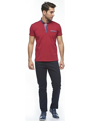 Ottomoda Erkek Kırmızı Baskılı Kısa Kollu Polo T-shirt, OT-P-21003