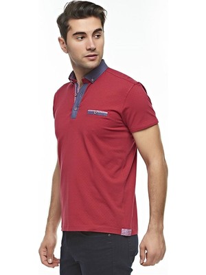 Ottomoda Erkek Kırmızı Baskılı Kısa Kollu Polo T-shirt, OT-P-21003