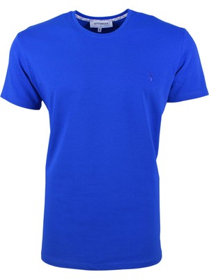 Ottomoda SaksMavi Basic Erkek Bisiklet Yaka Kısa Kollu T-Shirt,OT-BT-21005