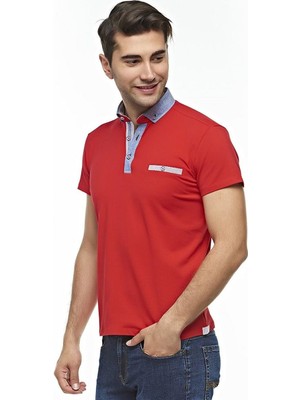 Ottomoda Erkek Düz Penye Kırmızı Kısa Kollu Polo T-shirt,AT-P-21008