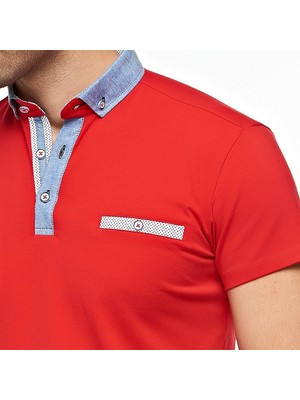 Ottomoda Erkek Düz Penye Kırmızı Kısa Kollu Polo T-shirt,AT-P-21008